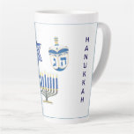 Dated Blue &amp; White Hanukkah Tall Latte Mug