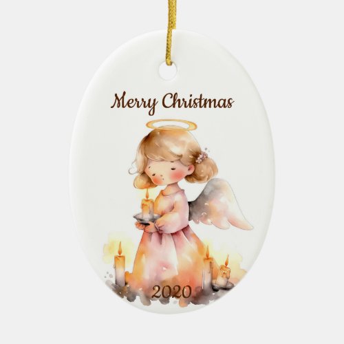 Dated Christmas Angel for Joy Blessing Ceramic Ornament