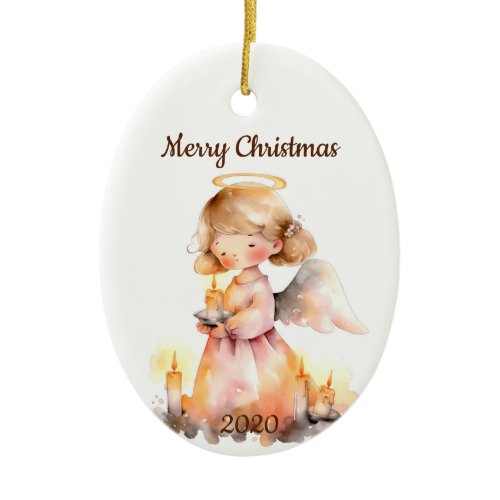 Dated Christmas Angel for Joy Blessing Ceramic Ornament