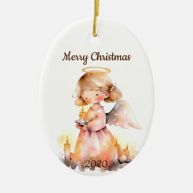 Dated Christmas Angel for Joy Blessing Ceramic Ornament (Front)