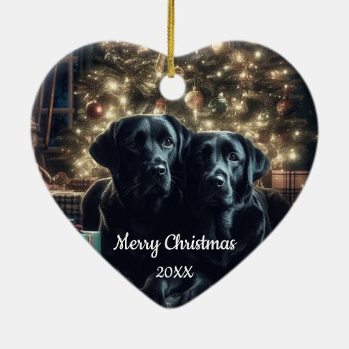 Dated Christmas Black Labrador Dog Pet Ceramic Ornament
