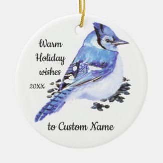 Dated Christmas Custom Watercolor Blue Jay Bird
