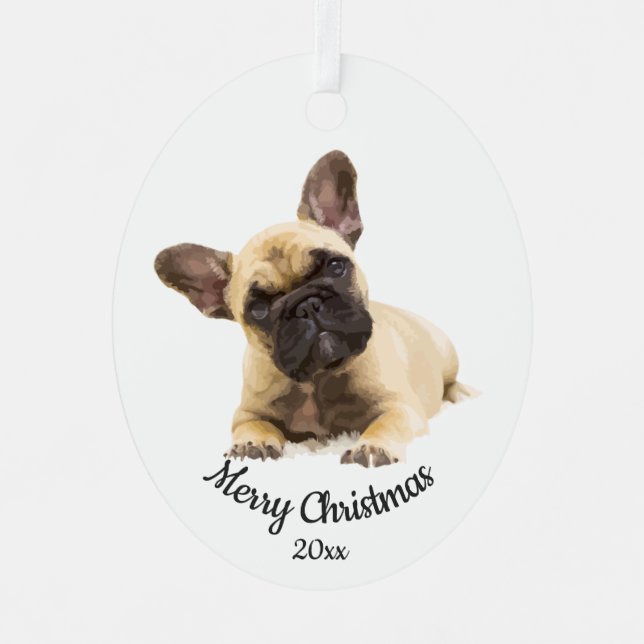 Dated Christmas  French Bulldog Dog Pet Metal Ornament (Front)