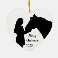 Dated Christmas Girl & Her Horse Love Silhouette Ceramic Ornament