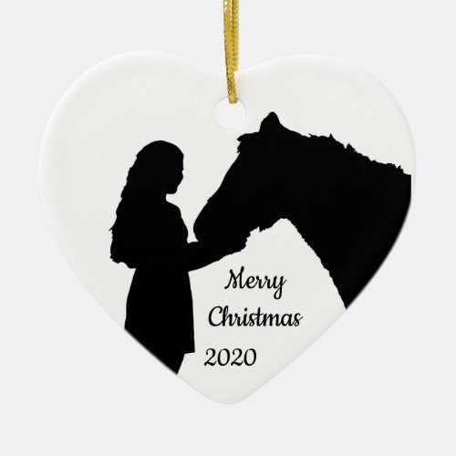 Dated Christmas Girl  Her Horse Love Silhouette Ceramic Ornament