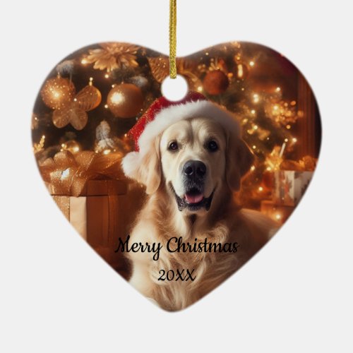 Dated Christmas Golden Retriever Dog Pet Ceramic Ornament