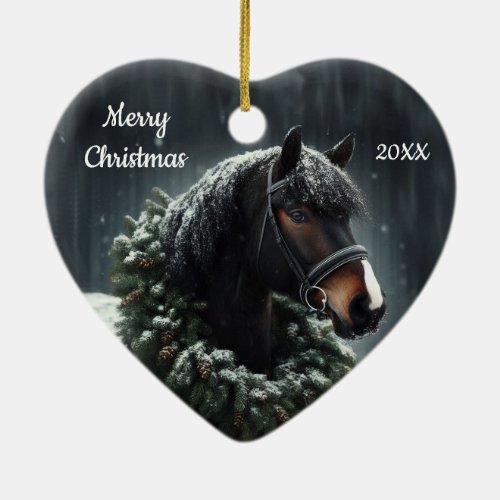 Dated Christmas Horse Love Art Ceramic Ornament