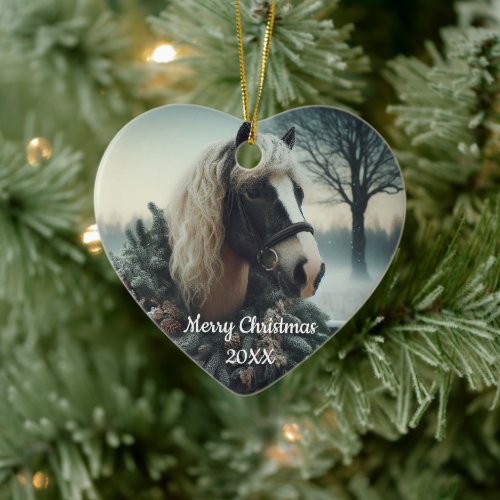 Dated Christmas Horse Love Art Ceramic Ornament