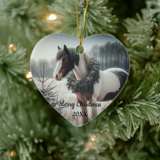 Dated Christmas Horse Love Art Ceramic Ornament (Tree)