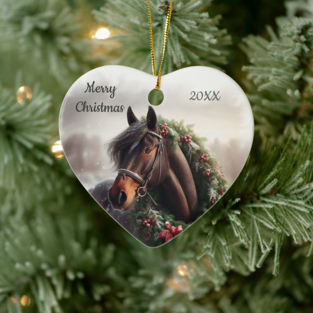 Dated Christmas Horse Love Art Ceramic Ornament (Tree)