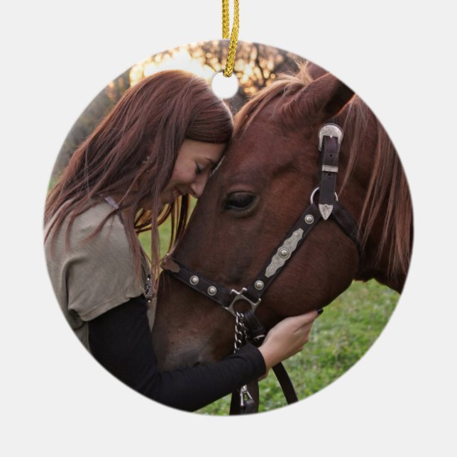 Dated Christmas Horse Personalized Ceramic Ornament (Front)