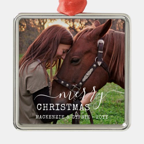 Dated Christmas Horse Rider Personalized Square Metal Ornament