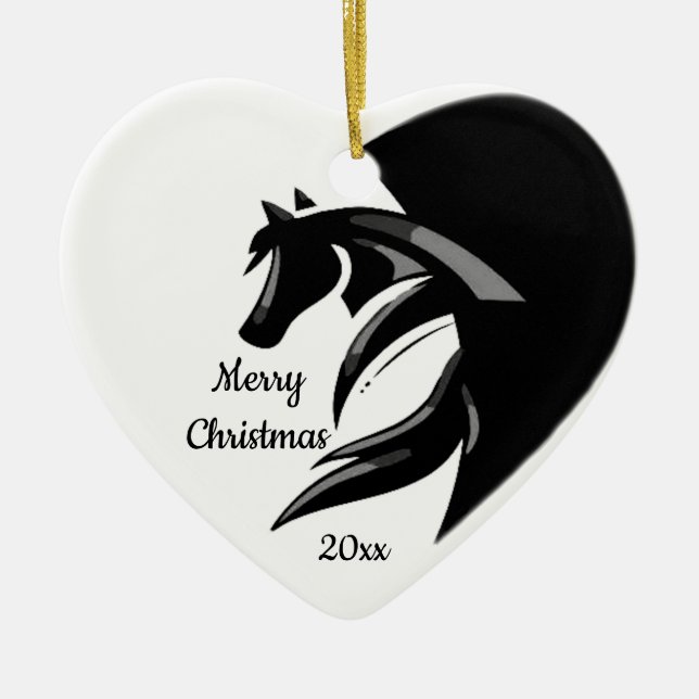 Dated Christmas Horse Silhouette Logo Ceramic Ornament (Front)