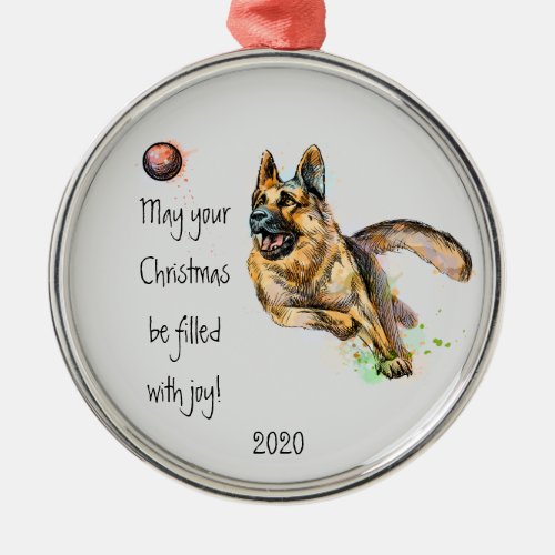  Dated Christmas Joy Watercolor German Shepherd  M Metal Ornament