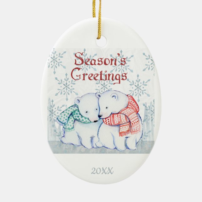  Dated Christmas Polar Bear Spouse Partner Love Ceramic Ornament (Back)