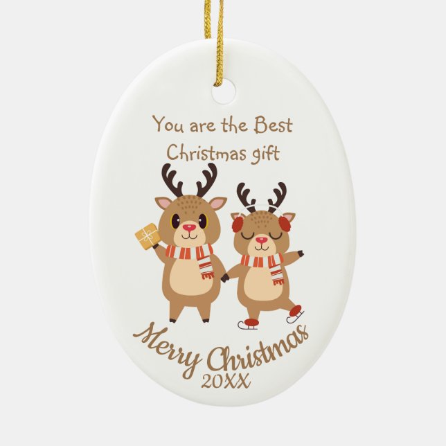  Dated Christmas Reindeers Partners Spouse  Ceramic Ornament (Back)