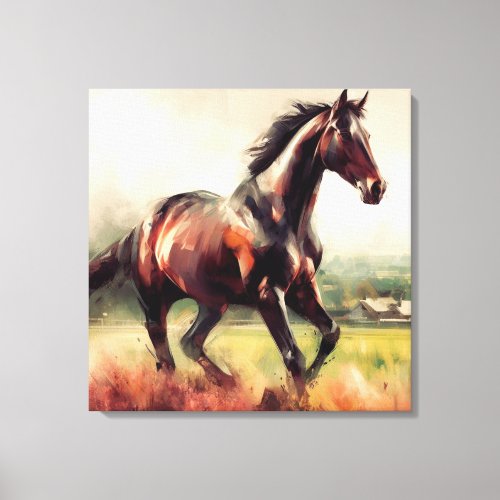 Dated Christmas Running Brown Horse Canvas Print