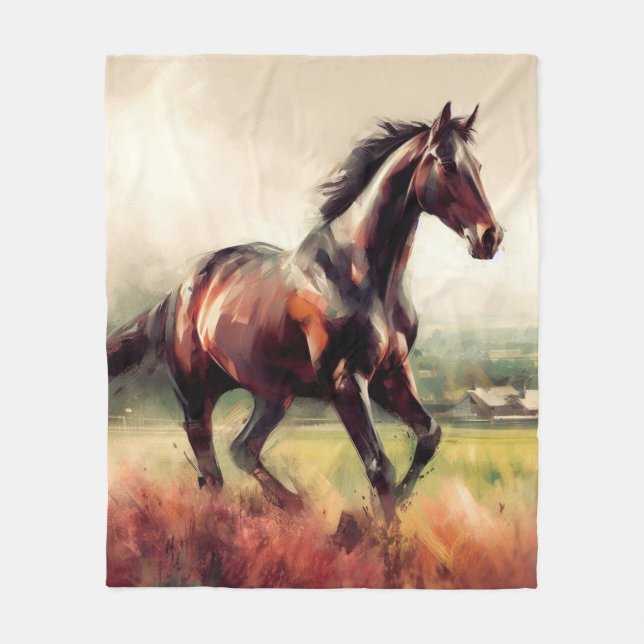 Dated Christmas Running Brown Horse Fleece Blanket (Front)