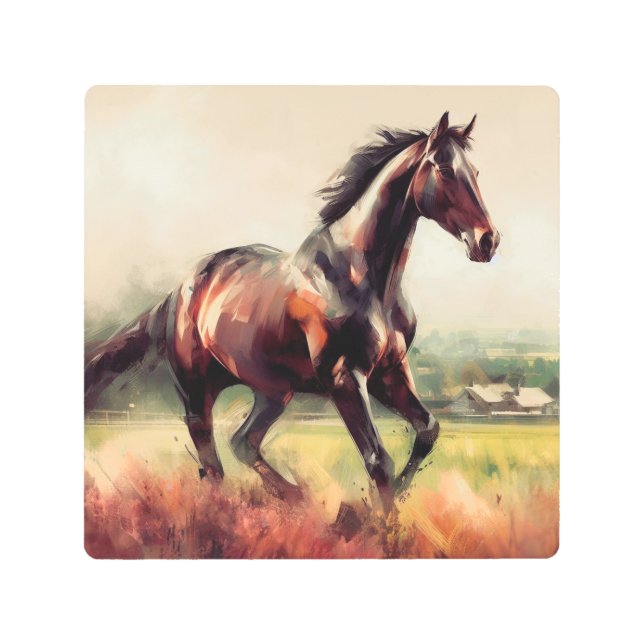 Dated Christmas Running Brown Horse Metal Print (Front)