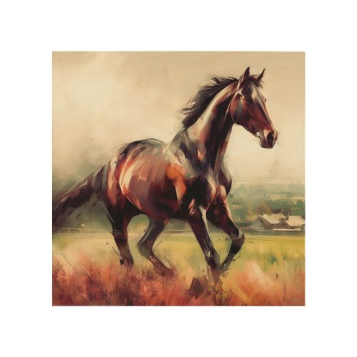 Dated Christmas Running Brown Horse Wood Wall Art