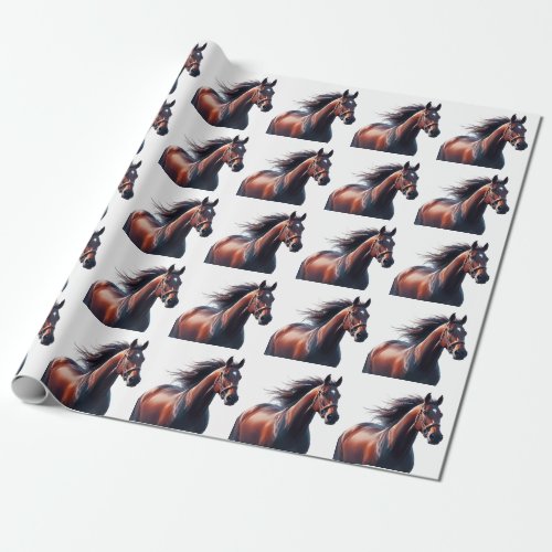 Dated Christmas Running Brown Horse Wrapping Paper