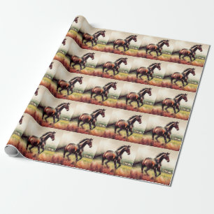 Dated Christmas Running Brown Horse Wrapping Paper