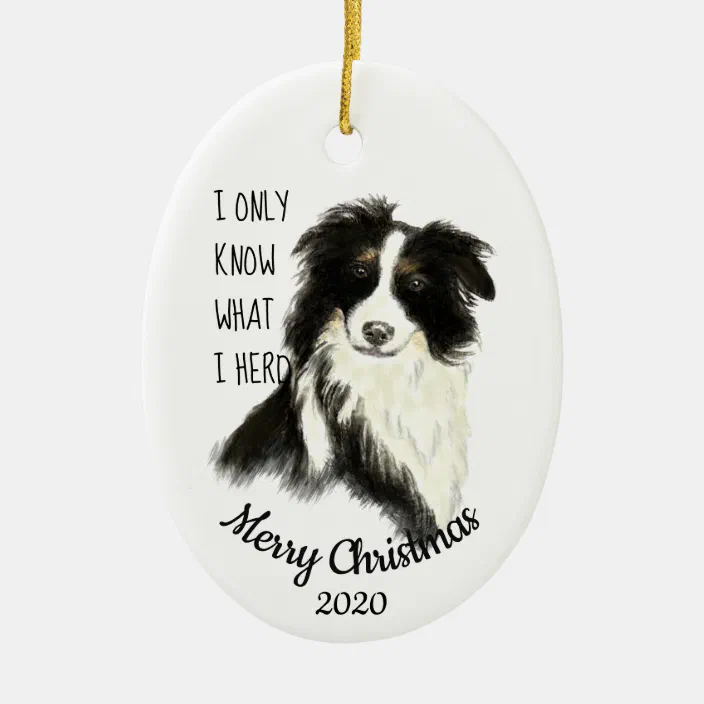 Border Collie Tree Bauble Birthday  Dog Decoration Gift Tag Christmas Gold