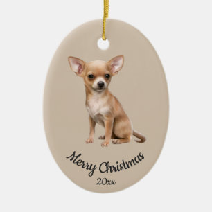 Dated Custom Photo Christmas Chihuahua  Dog pet Ceramic Ornament