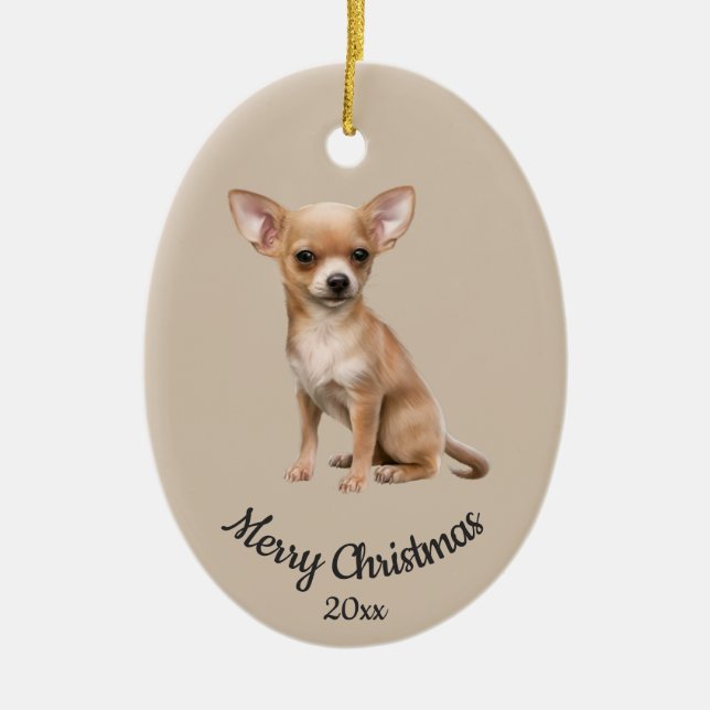 Dated Custom Photo Christmas Chihuahua  Dog pet Ceramic Ornament (Front)
