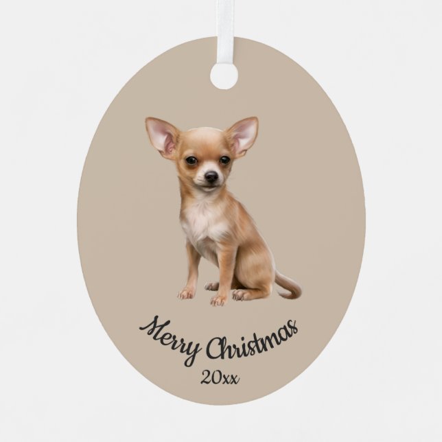 Dated Custom Photo Christmas Chihuahua  Dog pet Metal Ornament (Front)