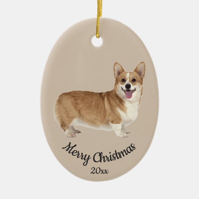 Dated Custom Photo Christmas Corgi Dog Pet Ceramic Ornament (Front)