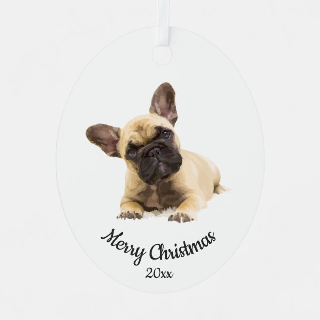 Dated Custom Photo Christmas French Bulldog Dog   Metal Ornament (Front)