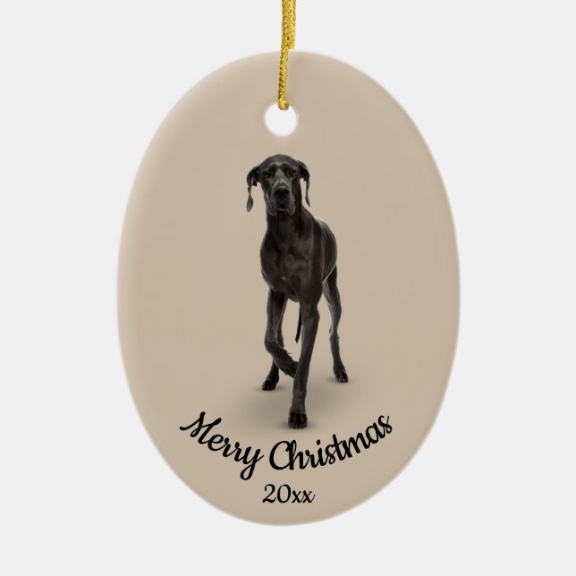 Dated Custom Photo Christmas Great Dane Dog Pet Ceramic Ornament (Front)