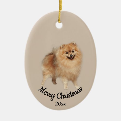 Dated Custom Photo Christmas Pomeranian Dog Pet Ceramic Ornament