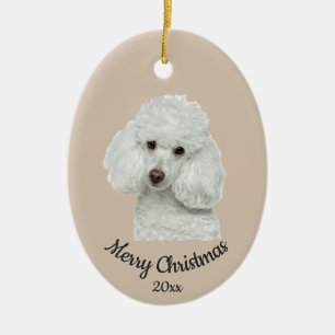 Dated Custom Photo Christmas Poodle Dog pet Ceramic Ornament