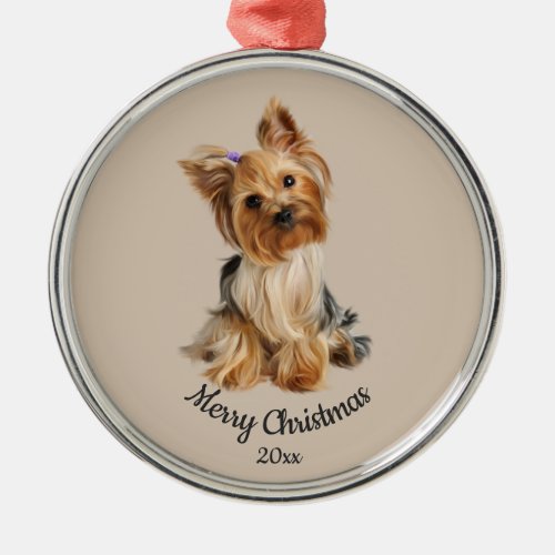 Dated Custom Photo Christmas Yorkie Dog pet Metal Ornament