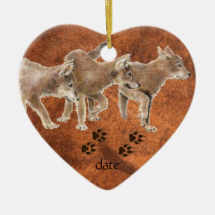 Dated Custom, Wolf, Wolves & Tracks Animal Ceramic Ornament