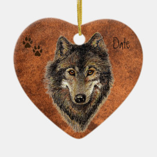 Dated Custom, Wolf, Wolves & Tracks Animal Ceramic Ornament