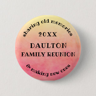 Dated Family Reunion Memories Watercolor Souvenir Button