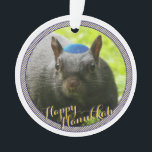 Dated • Happy Hanukkah • Funny Jewish Squirrel Ornament<br><div class="desc">Santa Squirrel's not-so-distant cousin, Hanukkah Squirrel, says Happy Hanukkah! This dated ornament is sure to get a smile from anyone finding it tucked under their pillow or into their stocking. You can change "Happy Hanukkah" if you want to (but why would you?) and remember to change the year on the...</div>