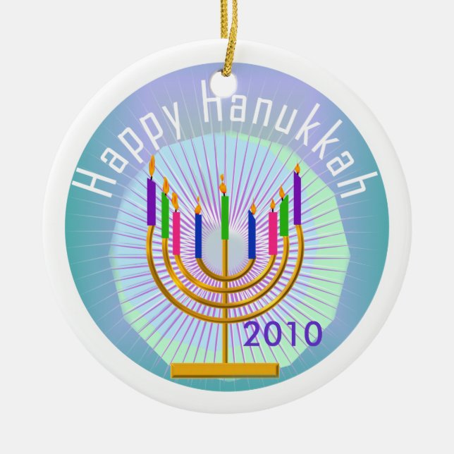 Dated Happy Hanukkah Keepsake Ornament (Front)
