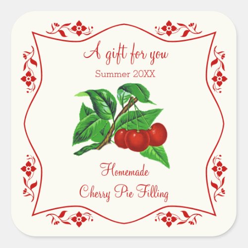 Dated Homemade Cherry Pie Filling Fancy Gift Label