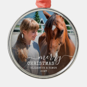 Dated Horse Photo Personalised Round Frame Metal Ornament