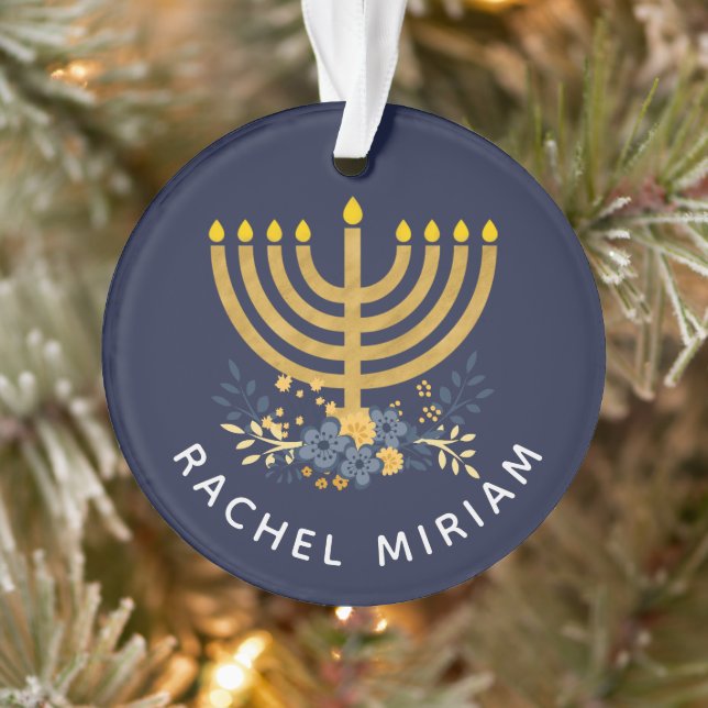 Dated Keepsake Baby's First Hanukkah | Blue & Gold Ornament (Tree)