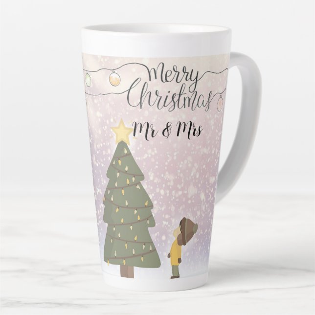 Dated Mr & Mrs Yellow Star Xmas Art Latte Mug (Right Angle)