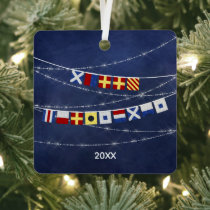 Dated Nautical Merry Christmas Signal Flag Metal Ornament