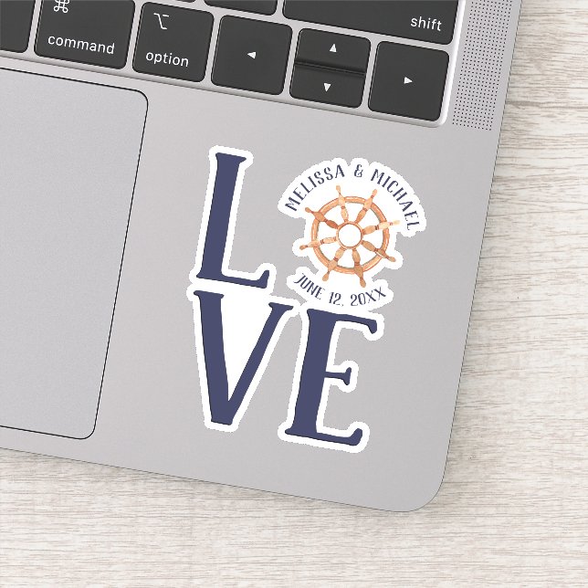 Dated #Nautical Ship's Wheel #LOVE Wedding Sticker (Detail)