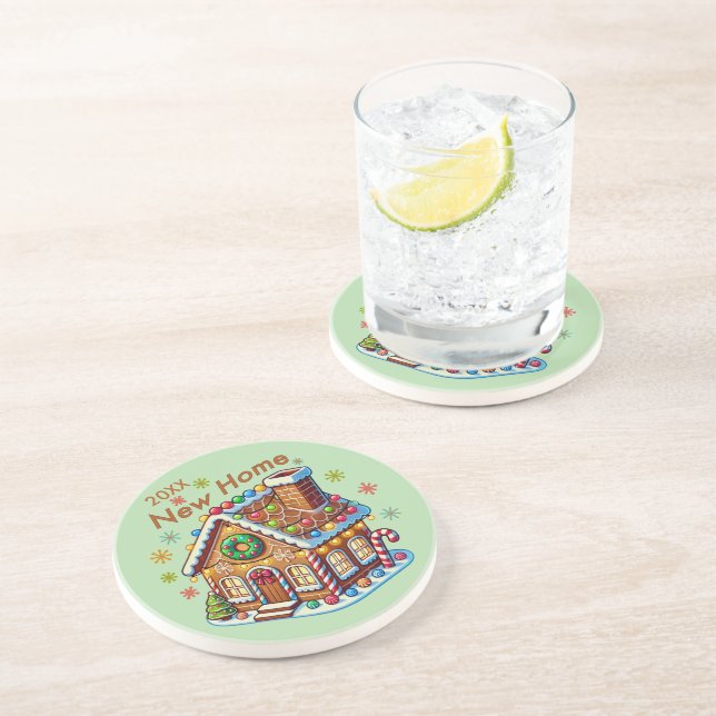 Dated New Home Gingerbread House Coaster (Side)