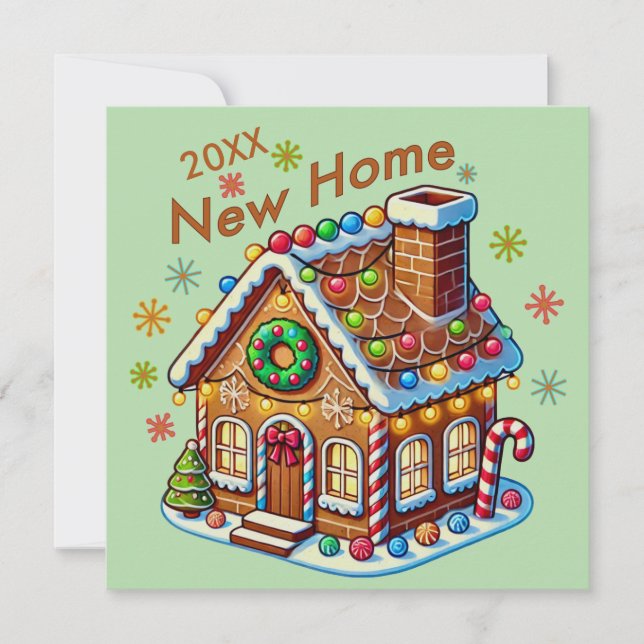 Dated New Home Gingerbread House Holiday Card (Front)