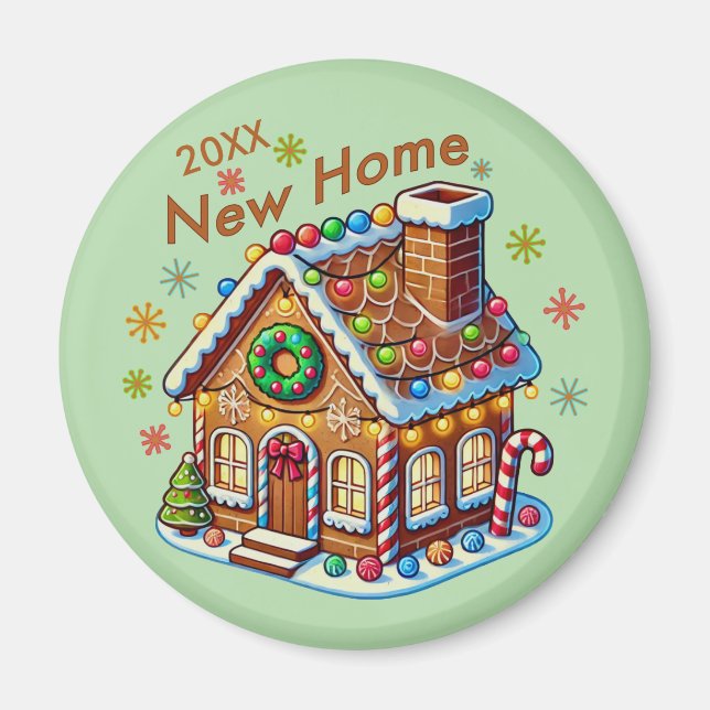 Dated New Home Gingerbread House Magnet (Front)